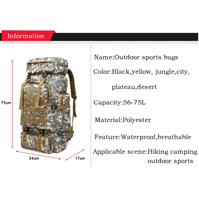 Outdoor Camouflage Men's Backpack, Large Space Waterproof Outdoor Military Backpack