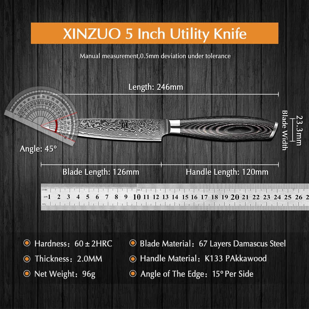 5"Inch Utility Knife 67 Layers Japanese Damascus Steel Kitchen Knife Sharp Multi-purpose