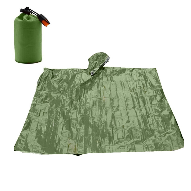 Emergency Water Proof Raincoat Aluminum Film Disposable Poncho Cold Insulation Rainwear