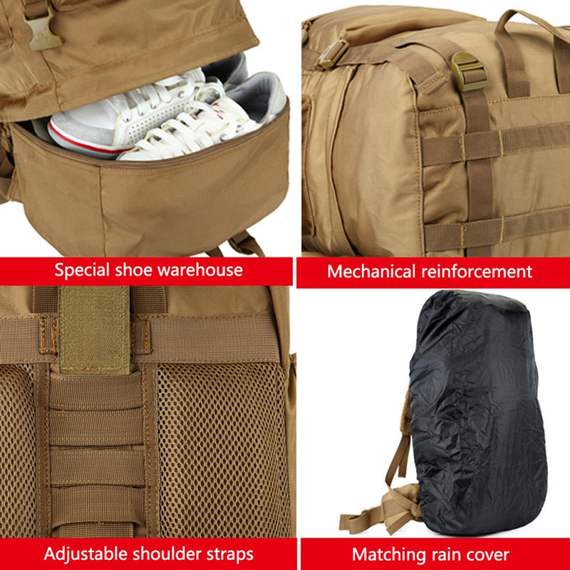 70L Large Capacity Men Backpack Military High Quality Waterproof Thickened Oxford