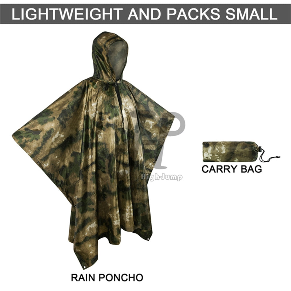 Outdoor Military Poncho 210T+PU Army War Tactical Raincoat Hunting Ghillie Suit Accessories