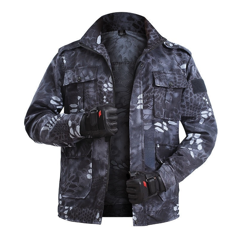 Men Spring Summer Tactical Outdoor Camouflage Suit Jacket Pant Black Python Wear-resistant Overalls