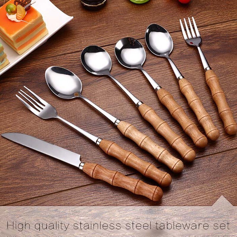 Cutlery Set Stainless Steel Wooden Handle Utensils For Kitchen Fork Spoons Knives Dinner