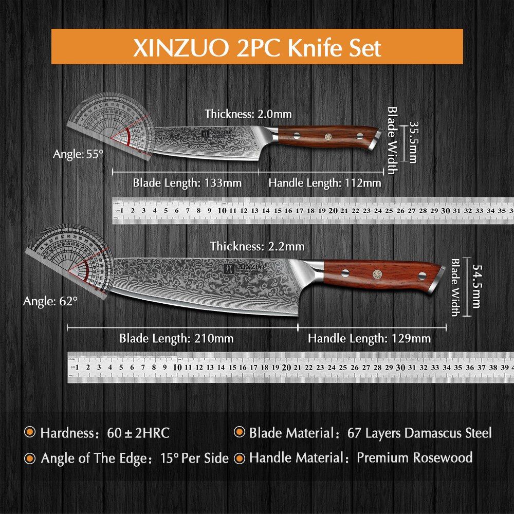 Chef Kitchen Knife Set VG10 Damascus Steel Chef Utility Knives Rosewood Handle Tools