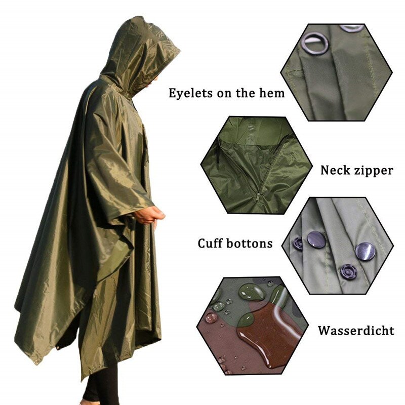 3 In 1 Outdoor Military Raincoat Waterproof Men & Women Awning From The Rain