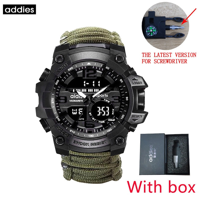 ADDIES Men Military Sports Digital Watches Compass Outdoor Survival Multi-function