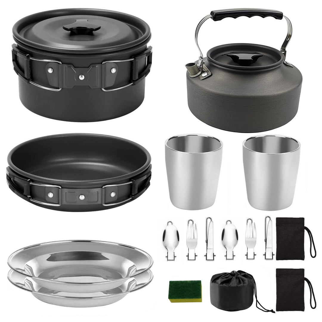 Camping Portable Pot Pan Cup Teaport Set Folding Outdoor Cooking Set Hiking Picnic Tableware Tool