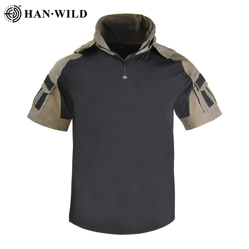 HAN WILD Hooded Tactical Army Outdoor Combat T Shirt Men Clothing Hiking Hunting