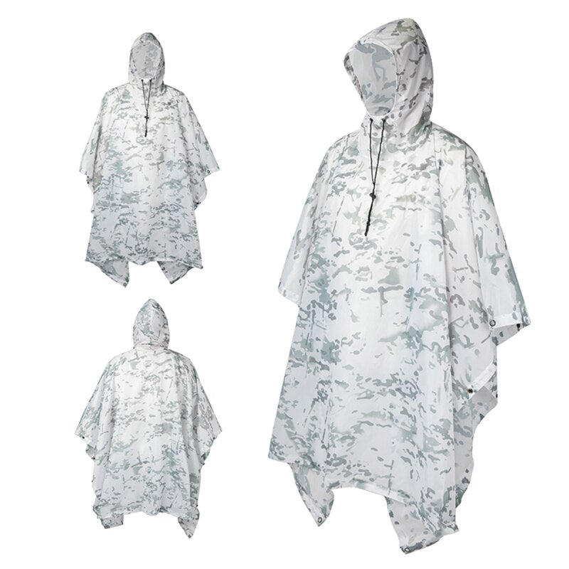 Outdoor Hooded Breathable Rainwear Camo Poncho Army Tactical Raincoat Camping Hiking Gears