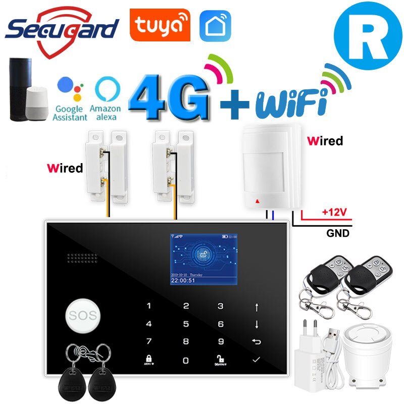 Tuya WiFi GSM Home Security Alarm System 4G Smart Burglar Host 433MHz Wireless TFT