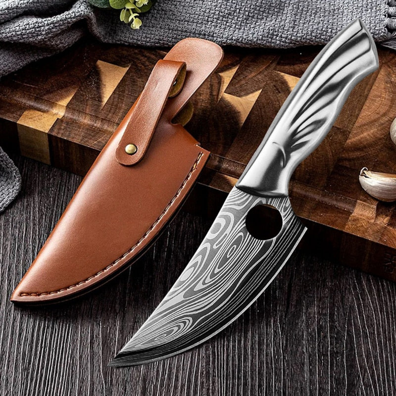 Damascus Pattern Stainless Steel Boning  Butcher Knife Meat Cleaver Outdoor Hunting Kitchen