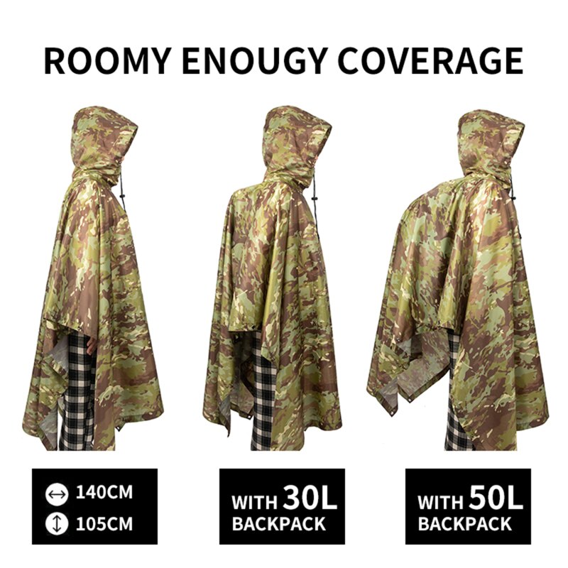 Outdoor Hooded Breathable Rainwear Camo Poncho Army Tactical Raincoat Camping Hiking Gears