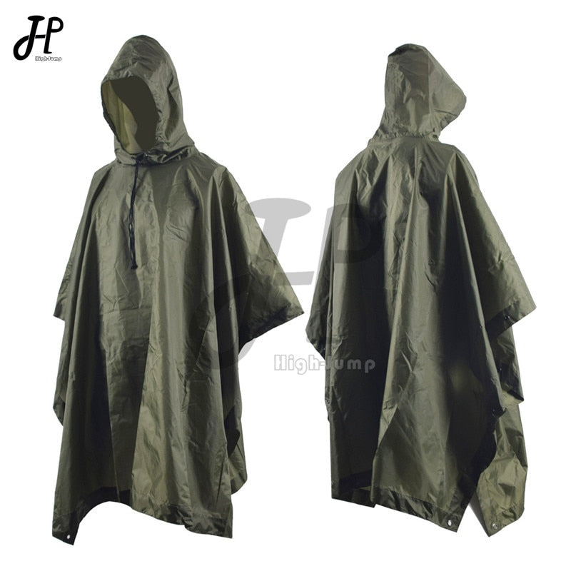 Outdoor Hooded Breathable Rainwear Camo Poncho Army Tactical Raincoat Camping Hiking Gears