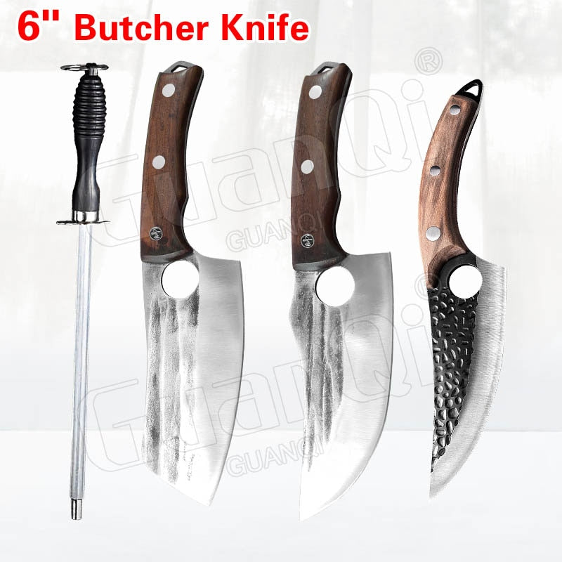 Fish Filleting Knife Stainless Steel Boning Handmade Kitchen Meat Cleaver Camping Cutter Chef Knives