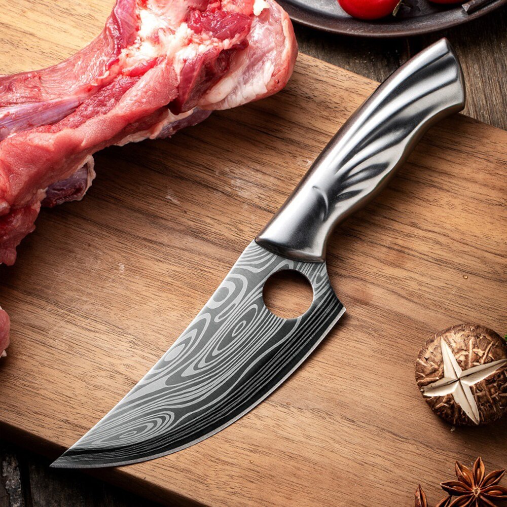 5CR15 Damascus Kitchen Hunting Knife Stainless Steel Boning Meat Cleaver Outdoor