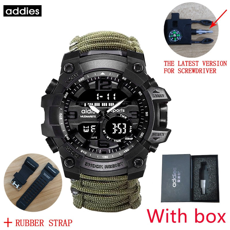 ADDIES Men Military Sports Digital Watches Compass Outdoor Survival Multi-function