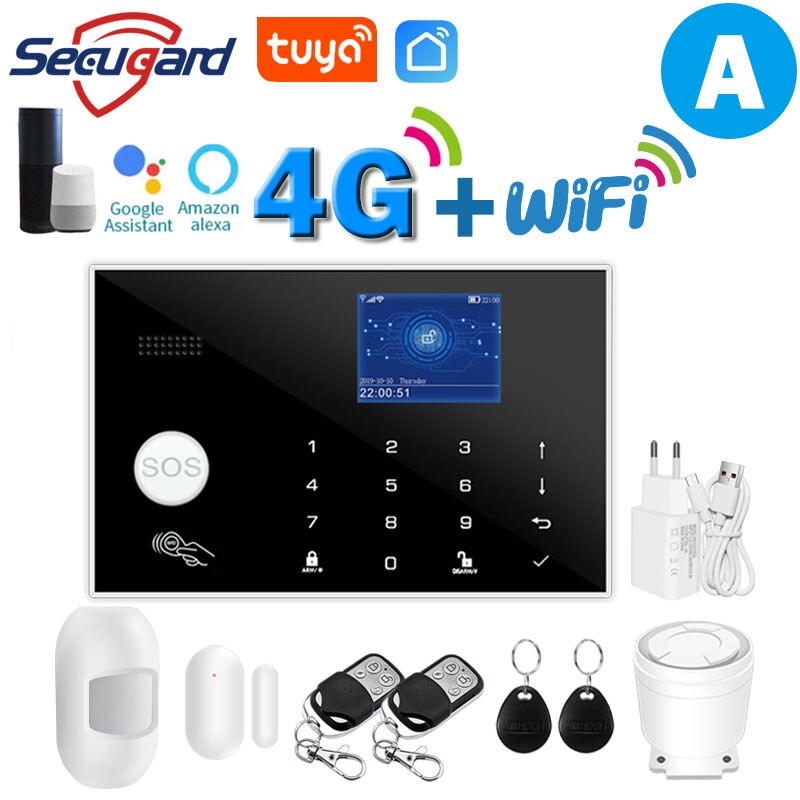 Tuya WiFi GSM Home Security Alarm System 4G Smart Burglar Host 433MHz Wireless TFT