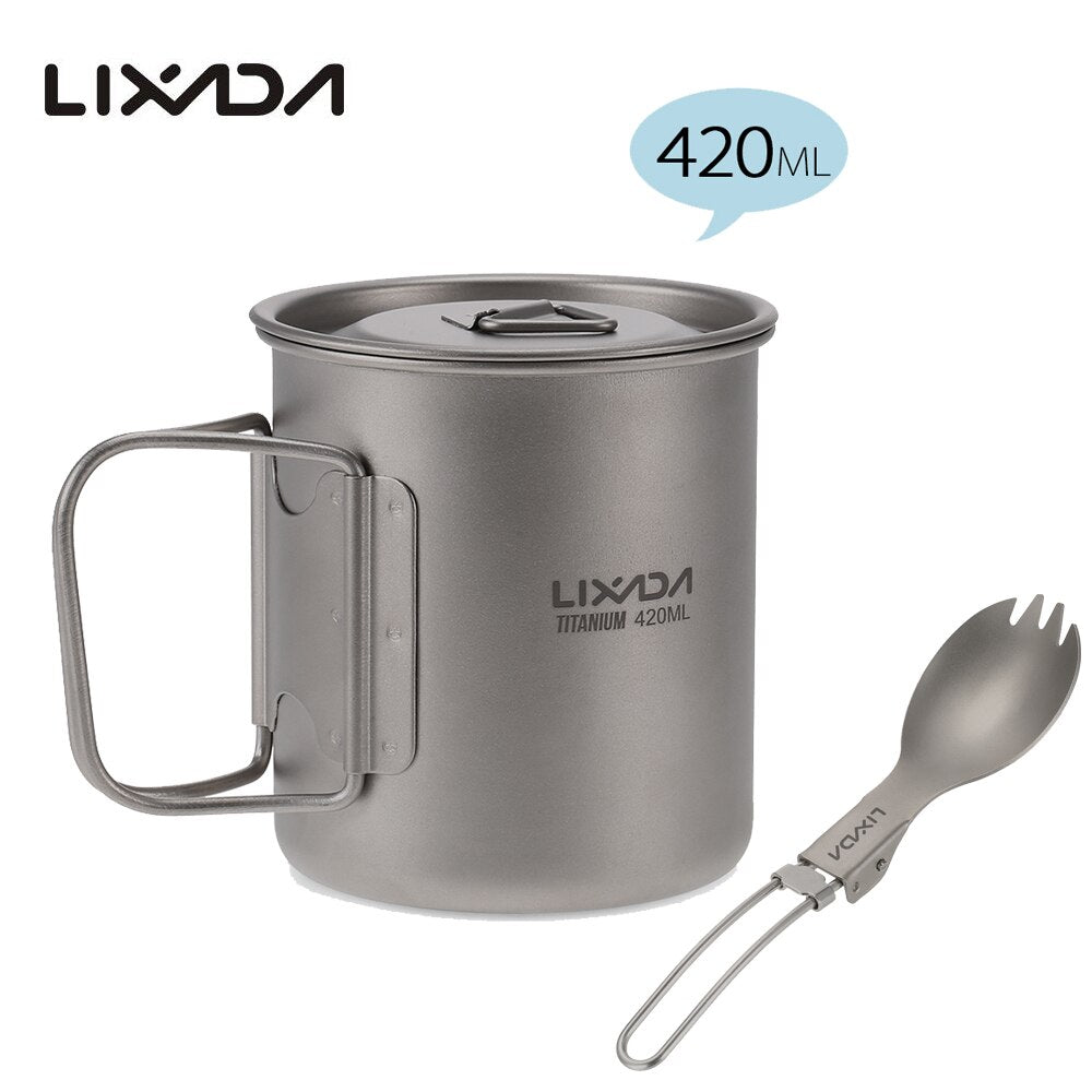 Lixada Titanium Cup Spork Camping Mug Picnic Utensils Heating Tableware Lightweight Outdoor