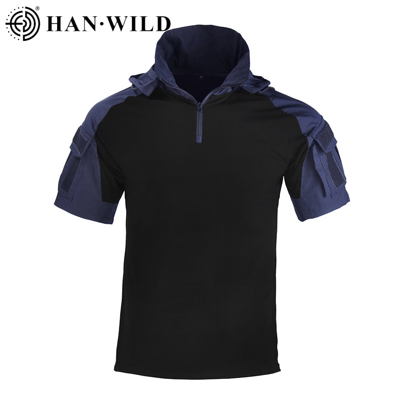 HAN WILD Hooded Tactical Army Outdoor Combat T Shirt Men Clothing Hiking Hunting