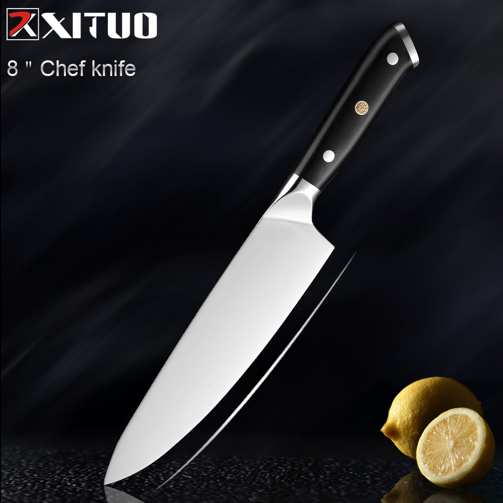 German Stainless Steel Kitchen Knife 1-7PCS Chef Knife Sharp Santoku Knife Cleaver Paring