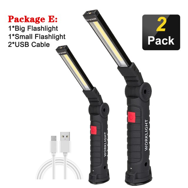 LED Work Magnetic Base Flashlights Waterproof Torch Foldable 5 Modes USB Rechargeable Work Light